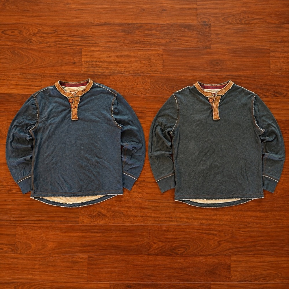 Lot of 2 Y2K Henley Long Sleeve Carbon 2 Cobalt Shirt Grey & Blue Cotton M